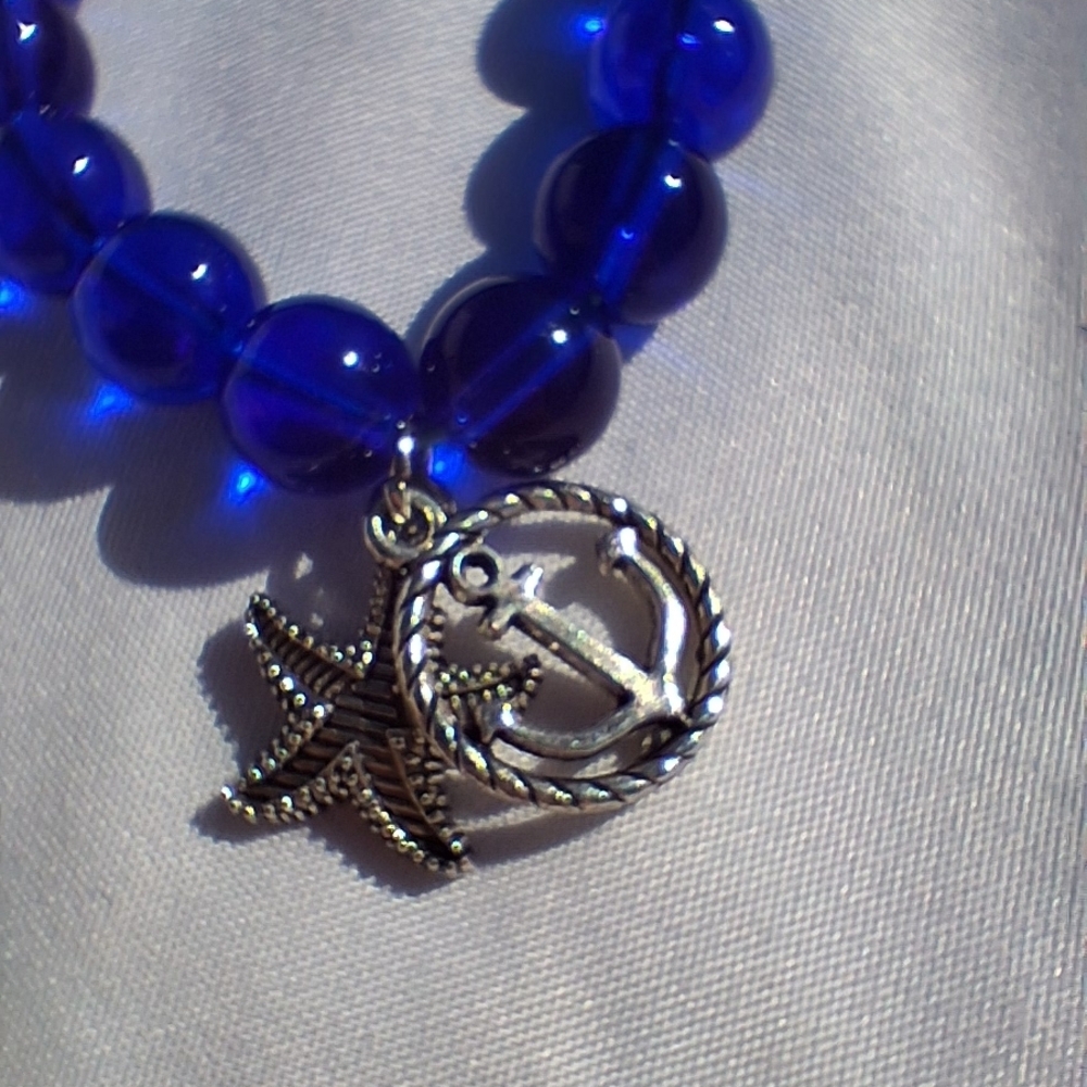 Handmade Blue Bracelet with Silver Water Charms